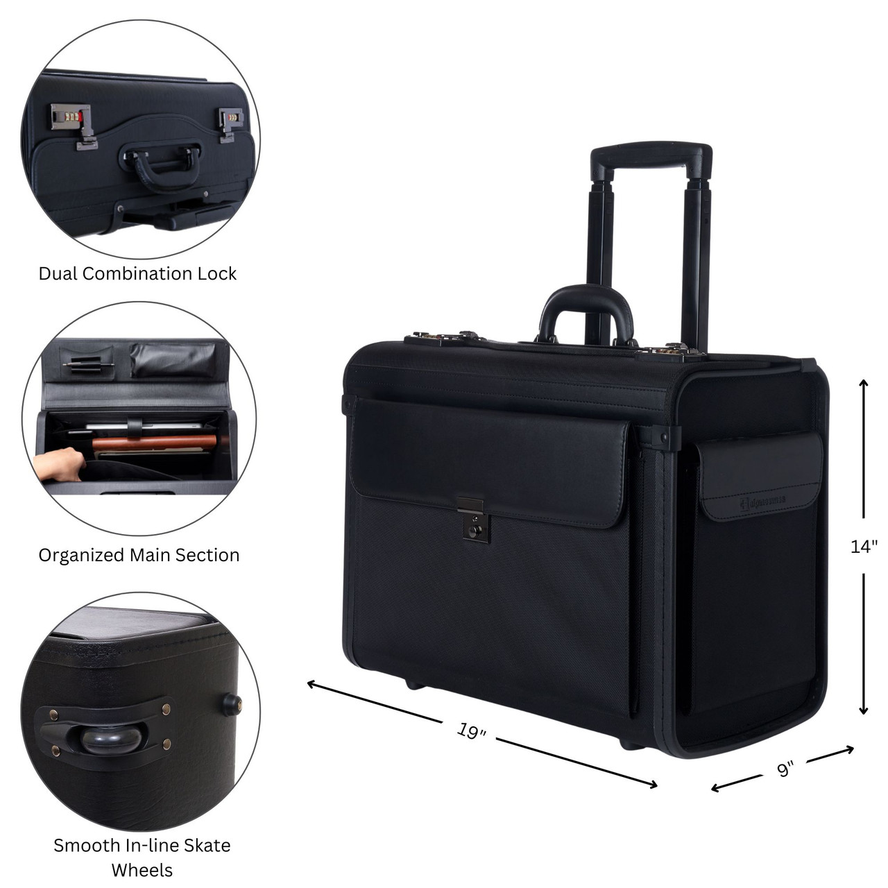 Alpine Swiss Rolling 17" Laptop Briefcase on Wheels Attache Lawyers